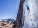 Climbing the final pitch of Ames Ice Hose