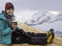 Enjoying a cold one on the patio of the Hörnlihütte.  Pat's Backcountry Beer, friend maker.