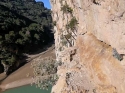 A view from the traverse on the climbing pitch used to gain access to the  El Caminito del Rey.
