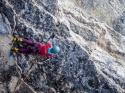 Negotiating the looong roof crux of Red Bull & Vodka (P1). Blew it just after the crux with only the anchors left to clip. Classic!Photo: Janette Heung