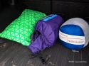 From L to R: Compressible Pillow (Size XL), NeoAir Dream Mattress (Size L), Vela HD Quilt with the Argo also stuffed inside.