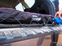 Inflating the NeoAir Dream Mattress with included Torrent Pump via trunk cigarette lighter.