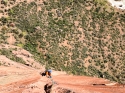 Splitters in an arete with a bus load of tourist watching, pitch 7